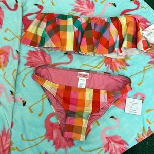 Kate Spade pink checked bathing suit with removable straps, size small, NWT